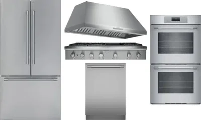 5 Piece Package Includes Refrigerator, Cooktop, Wall Oven, Hood And Dishwasher