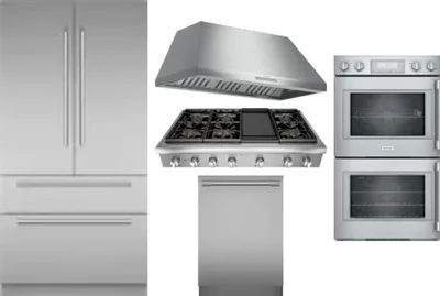 5 Piece Package Includes Refrigerator, Cooktop, Wall Oven, Hood And Dishwasher