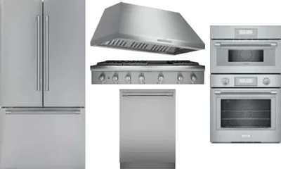 5 Piece Package Includes Refrigerator, Cooktop, Wall Oven, Hood And Dishwasher