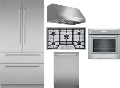 5 Piece Package Includes Refrigerator, Cooktop, Wall Oven, Hood And Dishwasher