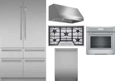 5 Piece Package Includes Refrigerator, Cooktop, Wall Oven, Hood And Dishwasher