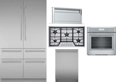 5 Piece Package Includes Refrigerator, Cooktop, Wall Oven, Hood And Dishwasher