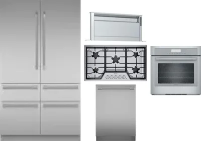 5 Piece Package Includes Refrigerator, Cooktop, Wall Oven, Hood And Dishwasher