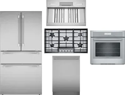 5 Piece Package Includes Refrigerator, Cooktop, Wall Oven, Hood And Dishwasher