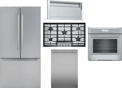 5 Piece Package Includes Refrigerator, Cooktop, Wall Oven, Hood And Dishwasher