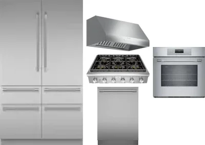 5 Piece Package Includes Refrigerator, Cooktop, Wall Oven, Hood And Dishwasher