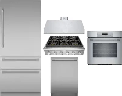5 Piece Package Includes Refrigerator, Cooktop, Wall Oven, Hood And Dishwasher