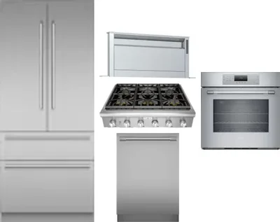 5 Piece Package Includes Refrigerator, Cooktop, Wall Oven, Hood And Dishwasher
