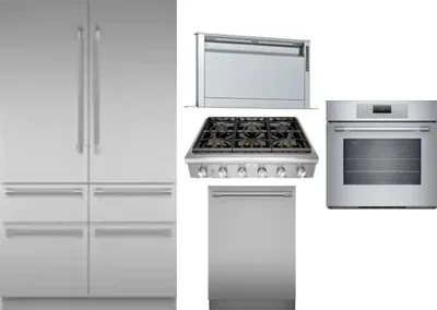 5 Piece Package Includes Refrigerator, Cooktop, Wall Oven, Hood And Dishwasher
