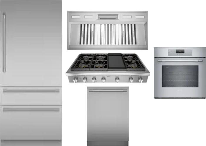 5 Piece Package Includes Refrigerator, Cooktop, Wall Oven, Hood And Dishwasher