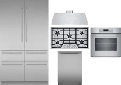 5 Piece Package Includes Refrigerator, Cooktop, Wall Oven, Hood And Dishwasher