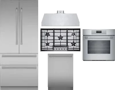 5 Piece Package Includes Refrigerator, Cooktop, Wall Oven, Hood And Dishwasher