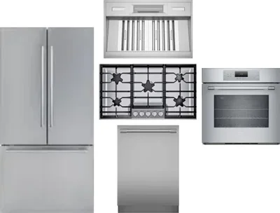 5 Piece Package Includes Refrigerator, Cooktop, Wall Oven, Hood And Dishwasher