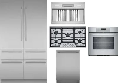 5 Piece Package Includes Refrigerator, Cooktop, Wall Oven, Hood And Dishwasher