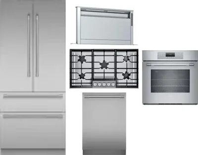 5 Piece Package Includes Refrigerator, Cooktop, Wall Oven, Hood And Dishwasher