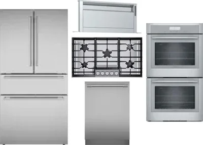 5 Piece Package Includes Refrigerator, Cooktop, Wall Oven, Hood And Dishwasher