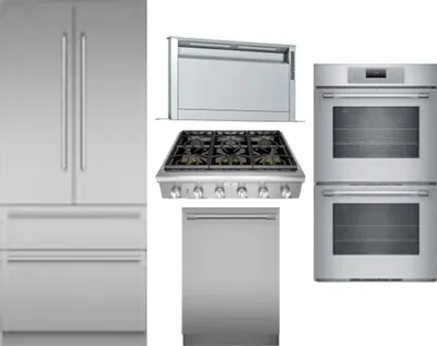 5 Piece Package Includes Refrigerator, Cooktop, Wall Oven, Hood And Dishwasher