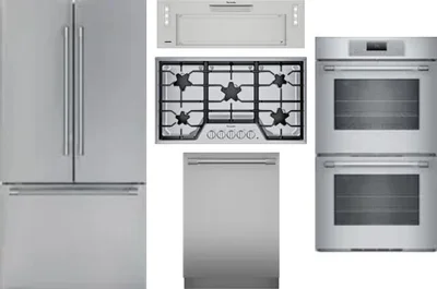 5 Piece Package Includes Refrigerator, Cooktop, Wall Oven, Hood And Dishwasher