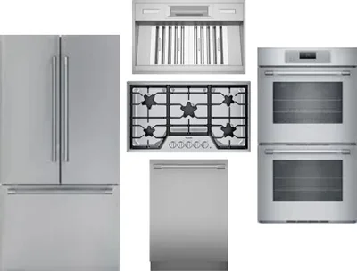5 Piece Package Includes Refrigerator, Cooktop, Wall Oven, Hood And Dishwasher