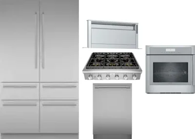 5 Piece Package Includes Refrigerator, Cooktop, Wall Oven, Hood And Dishwasher