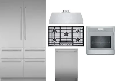 5 Piece Package Includes Refrigerator, Cooktop, Wall Oven, Hood And Dishwasher