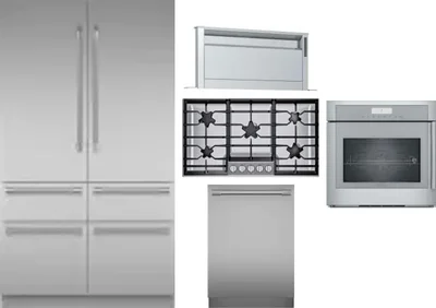 5 Piece Package Includes Refrigerator, Cooktop, Wall Oven, Hood And Dishwasher
