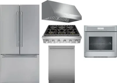 5 Piece Package Includes Refrigerator, Cooktop, Wall Oven, Hood And Dishwasher