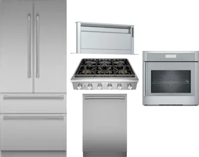 5 Piece Package Includes Refrigerator, Cooktop, Wall Oven, Hood And Dishwasher