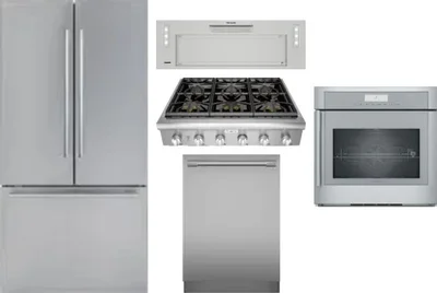 5 Piece Package Includes Refrigerator, Cooktop, Wall Oven, Hood And Dishwasher
