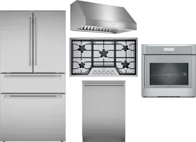5 Piece Package Includes Refrigerator, Cooktop, Wall Oven, Hood And Dishwasher