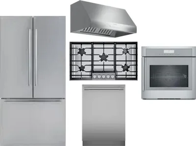 5 Piece Package Includes Refrigerator, Cooktop, Wall Oven, Hood And Dishwasher