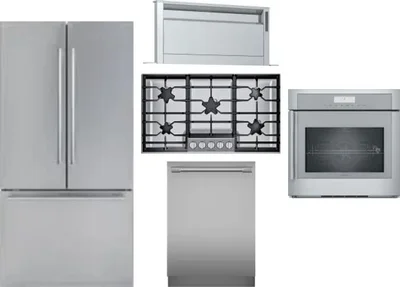 5 Piece Package Includes Refrigerator, Cooktop, Wall Oven, Hood And Dishwasher
