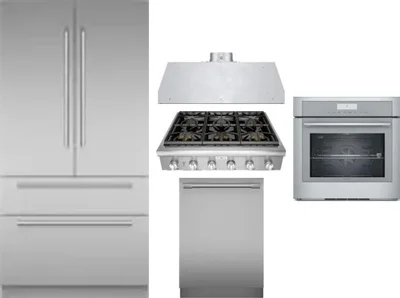 5 Piece Package Includes Refrigerator, Cooktop, Wall Oven, Hood And Dishwasher