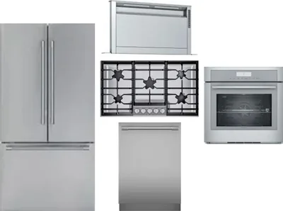 5 Piece Package Includes Refrigerator, Cooktop, Wall Oven, Hood And Dishwasher
