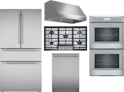 5 Piece Package Includes Refrigerator, Cooktop, Wall Oven, Hood And Dishwasher
