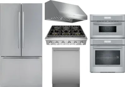 5 Piece Package Includes Refrigerator, Cooktop, Wall Oven, Hood And Dishwasher