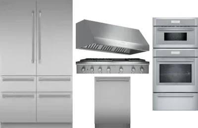 5 Piece Package Includes Refrigerator, Cooktop, Wall Oven, Hood And Dishwasher