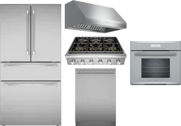 5 Piece Package Includes Refrigerator, Cooktop, Wall Oven, Hood And Dishwasher