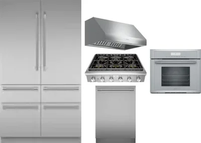 5 Piece Package Includes Refrigerator, Cooktop, Wall Oven, Hood And Dishwasher