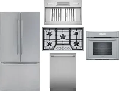 5 Piece Package Includes Refrigerator, Cooktop, Wall Oven, Hood And Dishwasher
