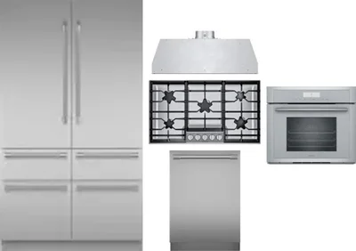 5 Piece Package Includes Refrigerator, Cooktop, Wall Oven, Hood And Dishwasher