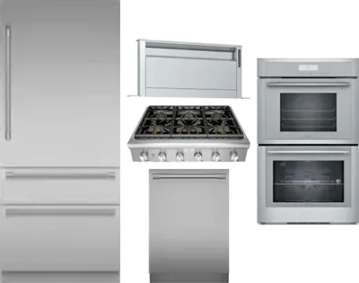 5 Piece Package Includes Refrigerator, Cooktop, Wall Oven, Hood And Dishwasher