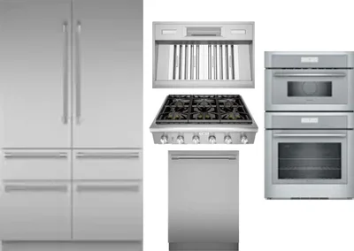 5 Piece Package Includes Refrigerator, Cooktop, Wall Oven, Hood And Dishwasher