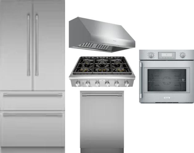 5 Piece Package Includes Refrigerator, Cooktop, Wall Oven, Hood And Dishwasher