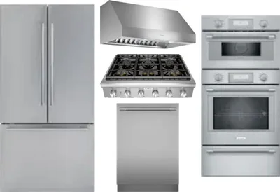 5 Piece Package Includes Refrigerator, Cooktop, Wall Oven, Hood And Dishwasher