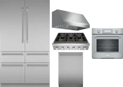 5 Piece Package Includes Refrigerator, Cooktop, Wall Oven, Hood And Dishwasher