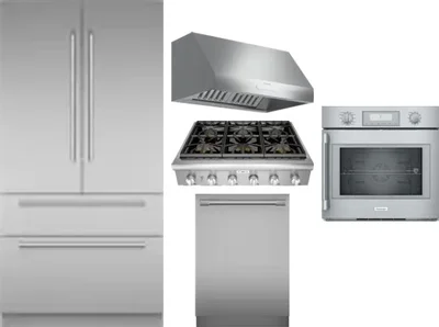 5 Piece Package Includes Refrigerator, Cooktop, Wall Oven, Hood And Dishwasher