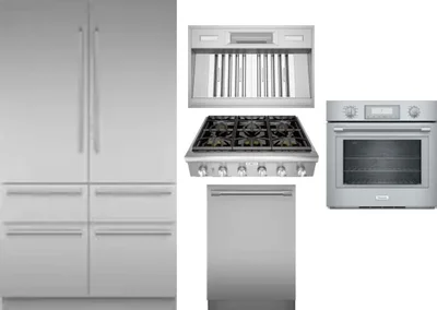 5 Piece Package Includes Refrigerator, Cooktop, Wall Oven, Hood And Dishwasher