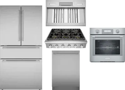 5 Piece Package Includes Refrigerator, Cooktop, Wall Oven, Hood And Dishwasher