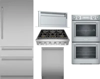 5 Piece Package Includes Refrigerator, Cooktop, Wall Oven, Hood And Dishwasher